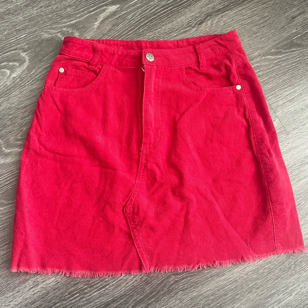 Red Corduroy Mini Skirt